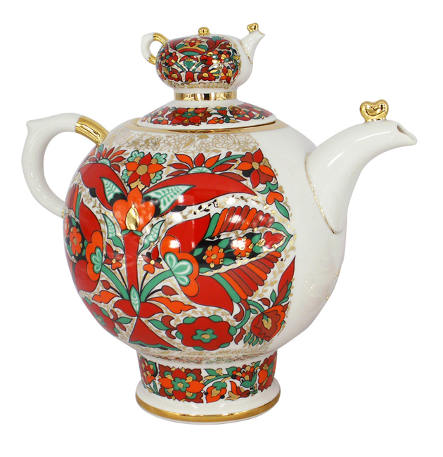 Lomonosov Porcelain Tea Pot Family Red Rooster 9 Cups 60.9 oz/1800 ml