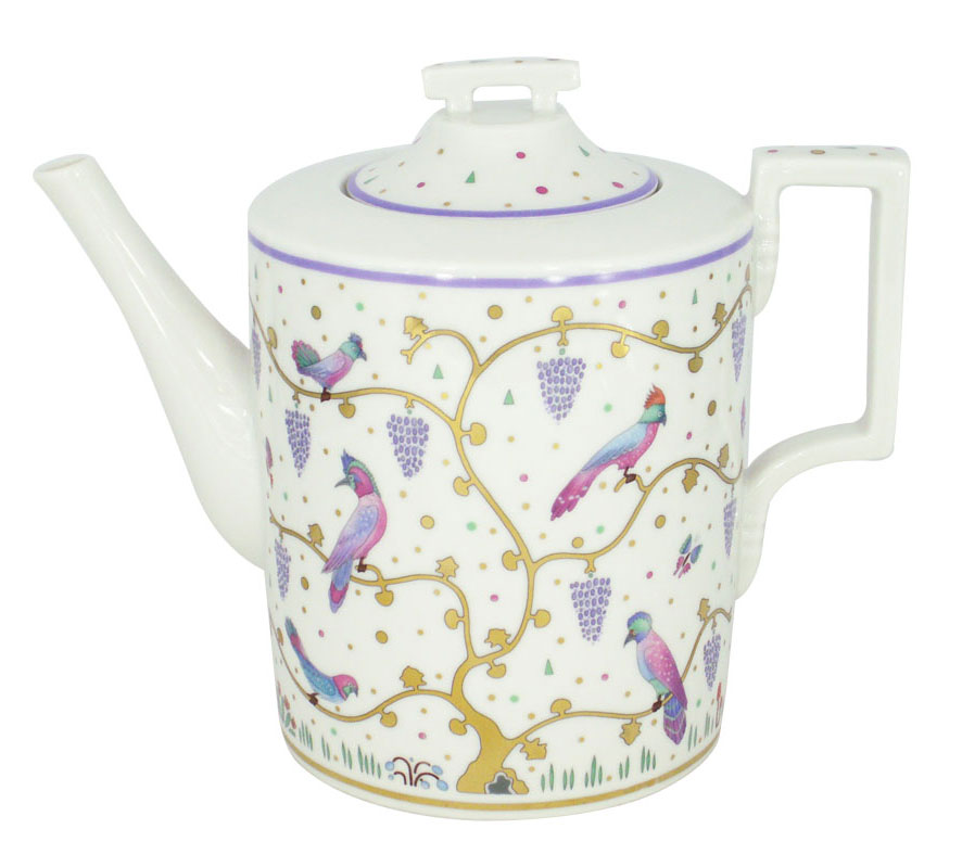 LOMONOSOV PORCELAIN TEA POT EXOTIC BIRDS 4 CUPS 33.8 FL.OZ/1000 ML