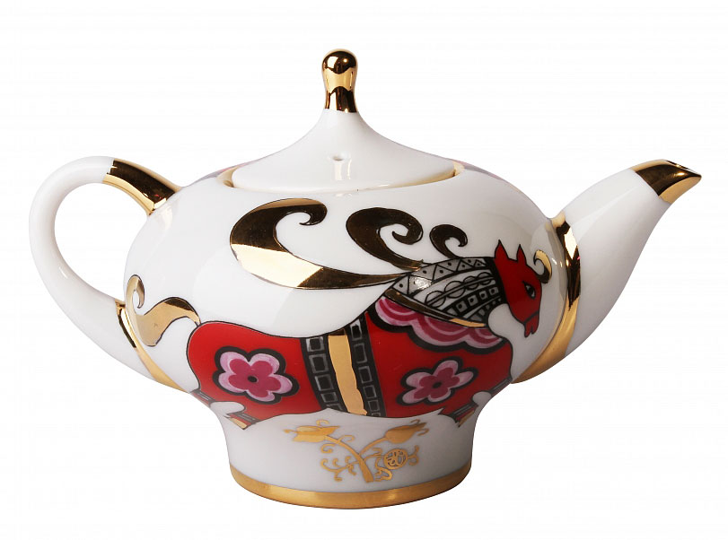 LOMONOSOV PORCELAIN TEA POT RED HORSE 1 CUP 8.5 OZ/250 ML