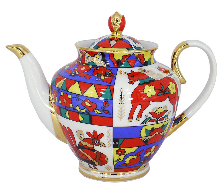 Lomonosov Porcelain Tea Pot Spring Folk Patterns 4 Cups 27 oz/800 ml