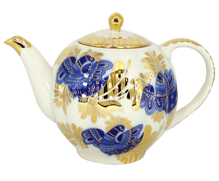Lomonosov Porcelain Tea Pot Tulip Golden Garden 3 Cups 20 oz/600 ml