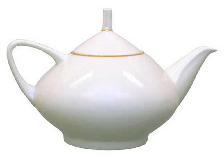 Lomonosov Porcelain Bone China Teapot Dome Gold Ribbon 7 Cups 47.3 oz