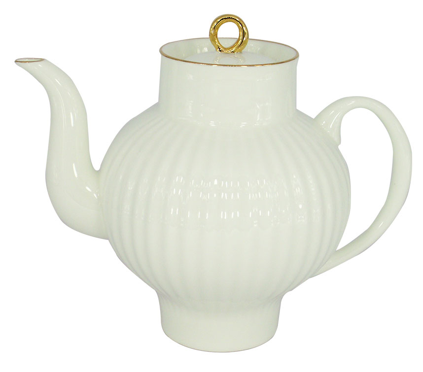 LOMONOSOV PORCELAIN BONE CHINA TEAPOT WAVE GOLDEN EDGE 4 CUPS 27 FL.OZ