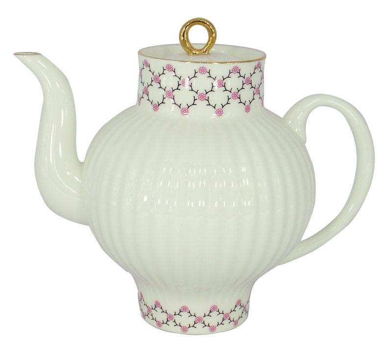 LOMONOSOV PORCELAIN BONE CHINA TEAPOT WAVE PINK NET 3 CUPS 27 OZ/800ML 