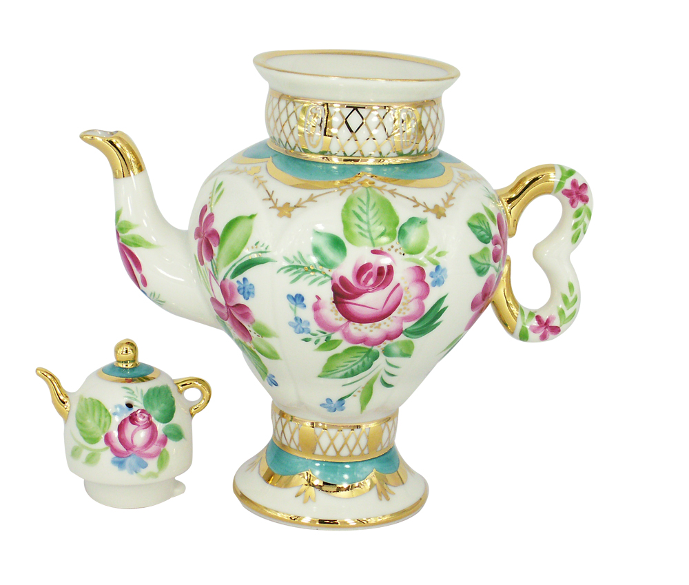 LOMONOSOV PORCELAIN LIGHT DAY TEAPOT SAMOVAR 2 CUPS 16.2 OZ/480 ML