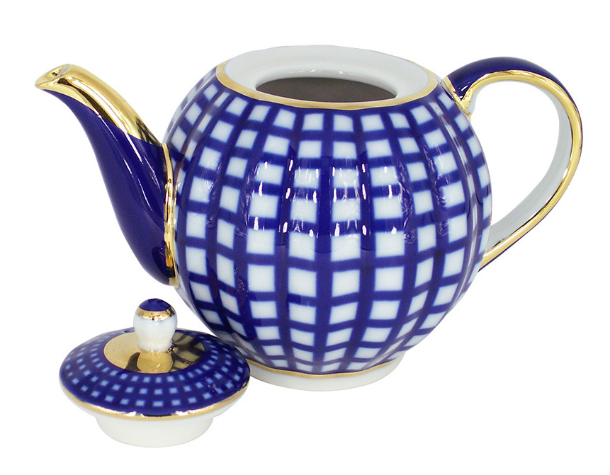 Lomonosov Porcelain Tea Pot Tulip Cobalt Cell 3 Cups 20 oz/600 ml