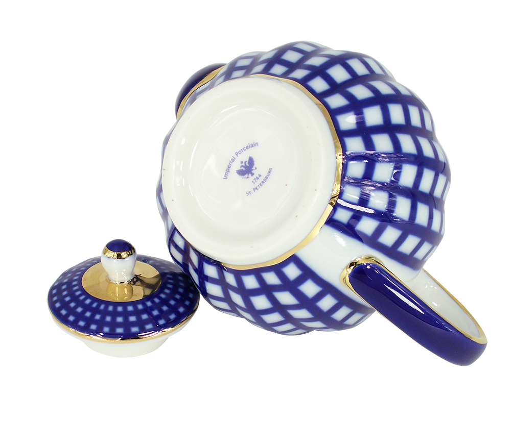 Lomonosov Porcelain Tea Pot Tulip Cobalt Cell 3 Cups 20 oz/600 ml