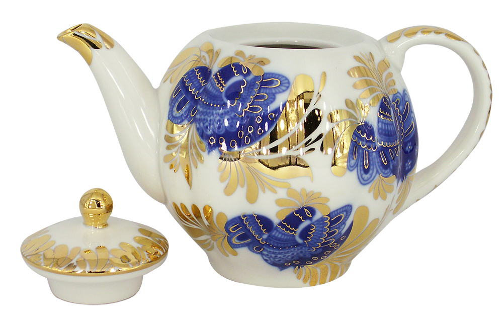 Lomonosov Porcelain Tea Pot Tulip Golden Garden 3 Cups 20 oz/600 ml