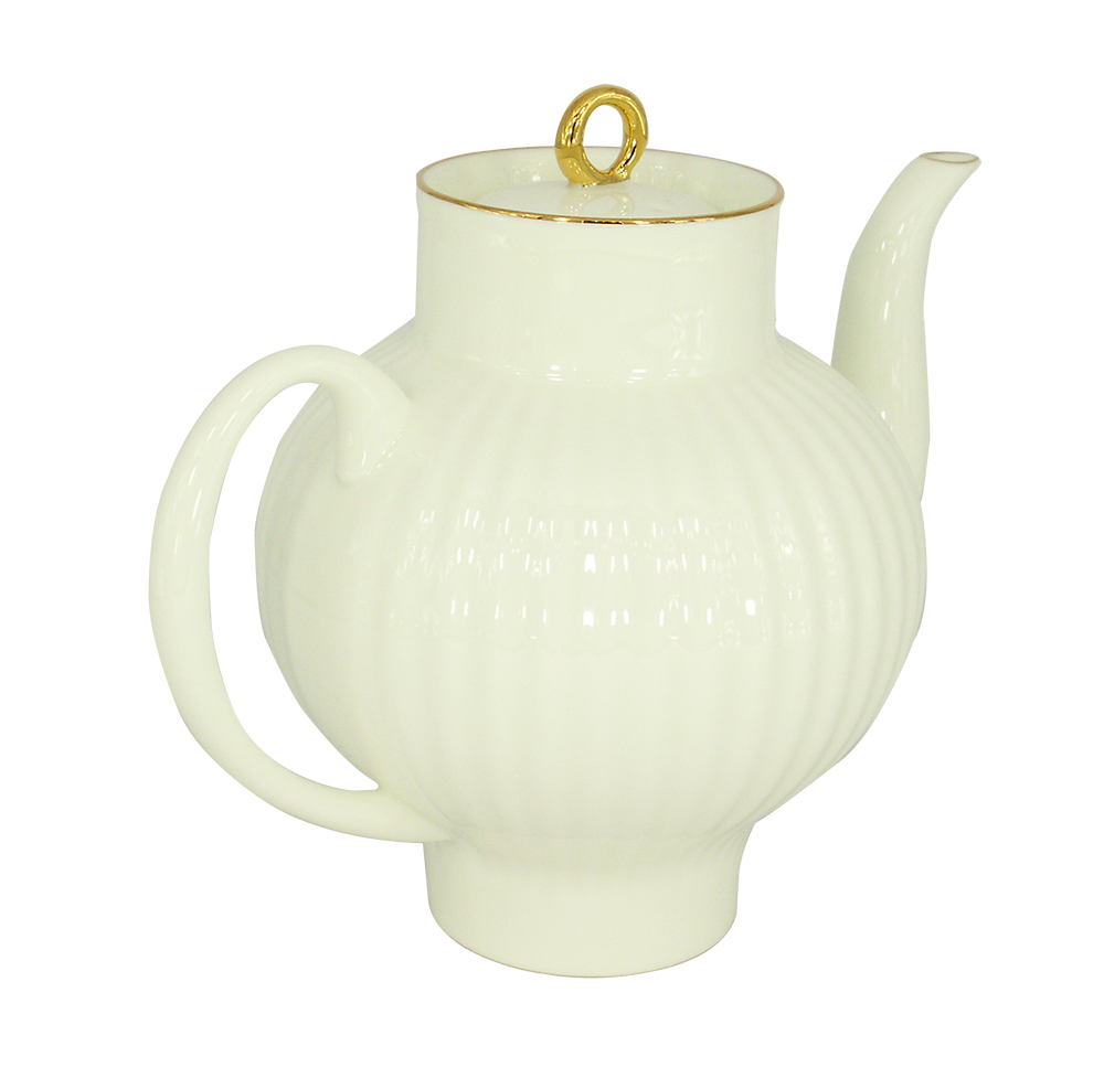 LOMONOSOV PORCELAIN BONE CHINA TEAPOT WAVE GOLDEN EDGE 4 CUPS 27 FL.OZ