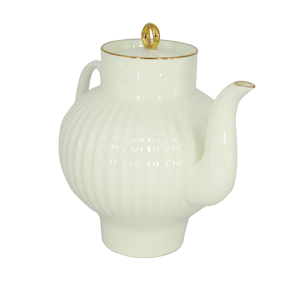 LOMONOSOV PORCELAIN BONE CHINA TEAPOT WAVE GOLDEN EDGE 4 CUPS 27 FL.OZ
