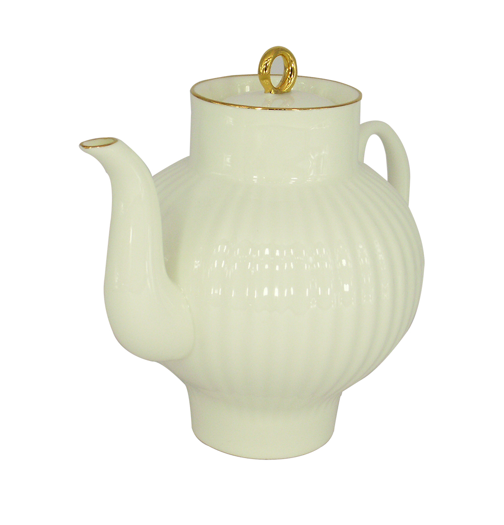 LOMONOSOV PORCELAIN BONE CHINA TEAPOT WAVE GOLDEN EDGE 4 CUPS 27 FL.OZ