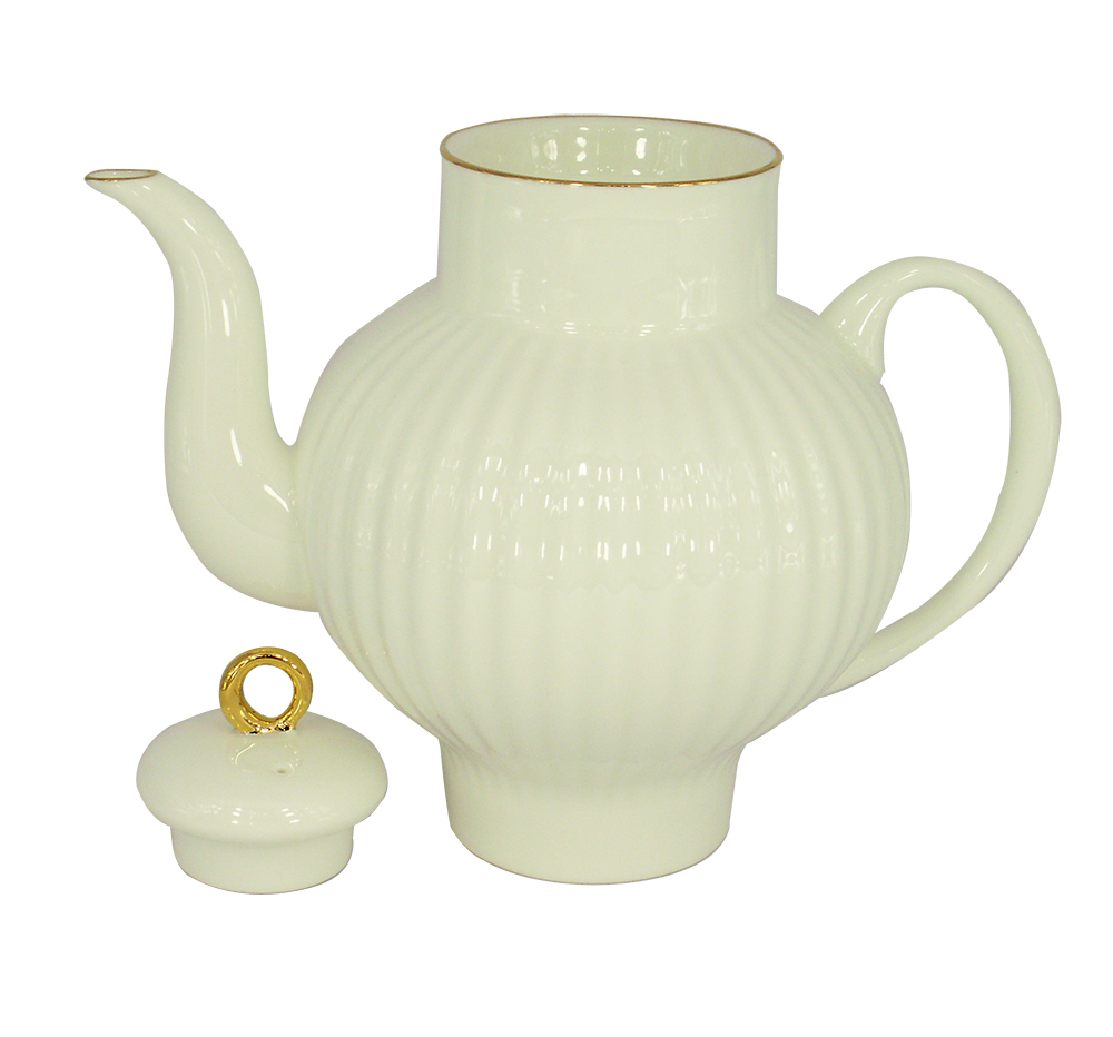 LOMONOSOV PORCELAIN BONE CHINA TEAPOT WAVE GOLDEN EDGE 4 CUPS 27 FL.OZ