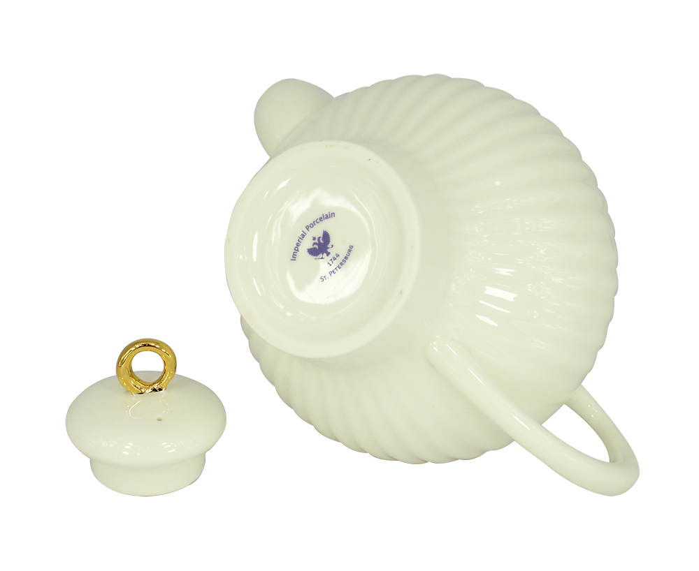 LOMONOSOV PORCELAIN BONE CHINA TEAPOT WAVE GOLDEN EDGE 4 CUPS 27 FL.OZ