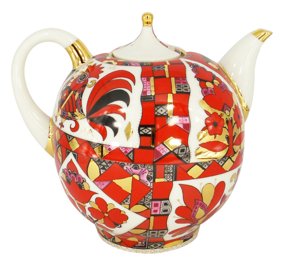 LOMONOSOV PORCELAIN 2 PC TEAPOT SET RED HORSE 82.8 FL.OZ + 8.5 FL.OZ