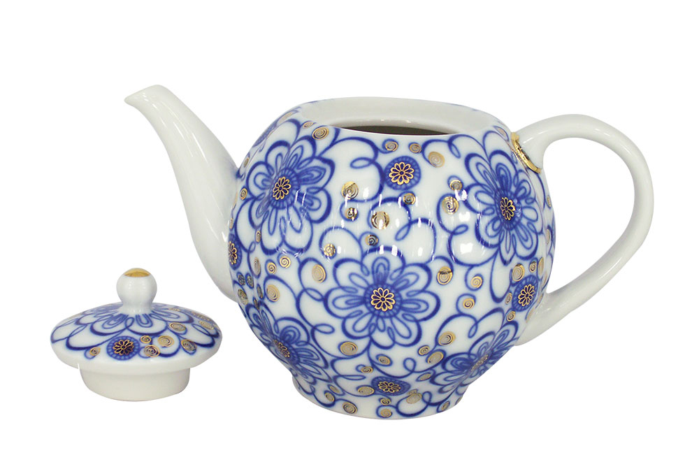 LOMONOSOV PORCELAIN TEA POT TULIP BINDWEED 3 CUPS 20 OZ/600 ML