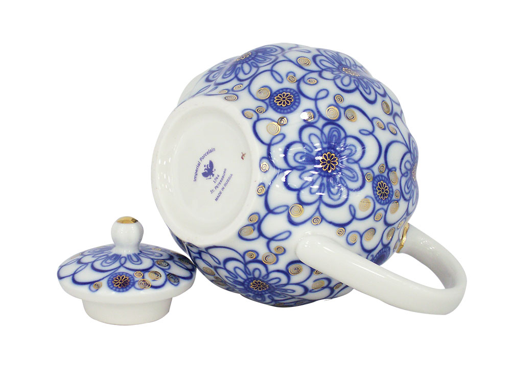 LOMONOSOV PORCELAIN TEA POT TULIP BINDWEED 3 CUPS 20 OZ/600 ML