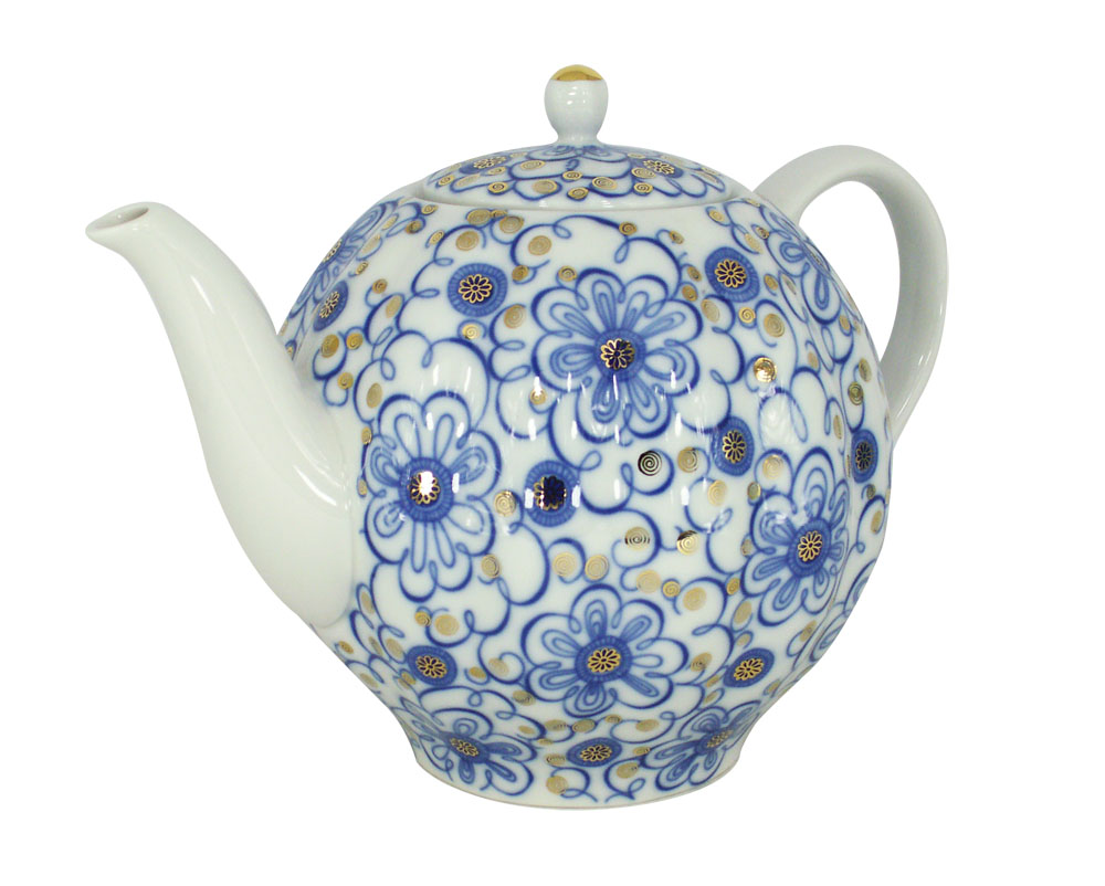 Lomonosov Porcelain Tea Pot Tulip Bindweed 10 Cups 67 oz/2000 ml