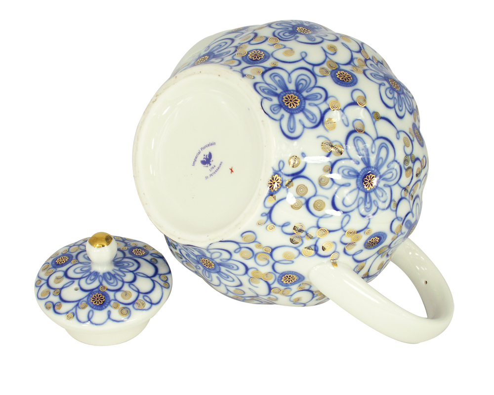 Lomonosov Porcelain Tea Pot Tulip Bindweed 10 Cups 67 oz/2000 ml