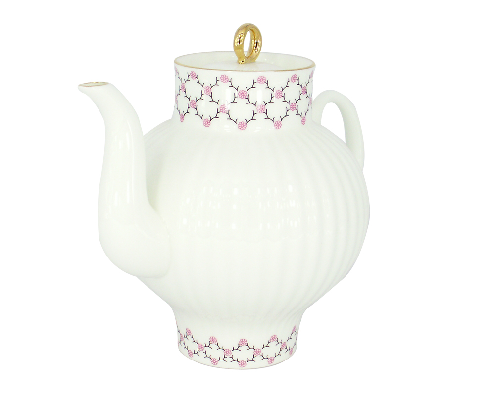 LOMONOSOV PORCELAIN BONE CHINA TEAPOT WAVE PINK NET 3 CUPS 27 OZ/800ML