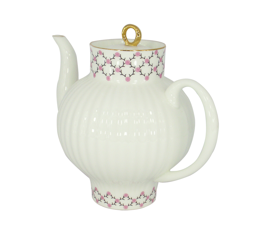 LOMONOSOV PORCELAIN BONE CHINA TEAPOT WAVE PINK NET 3 CUPS 27 OZ/800ML