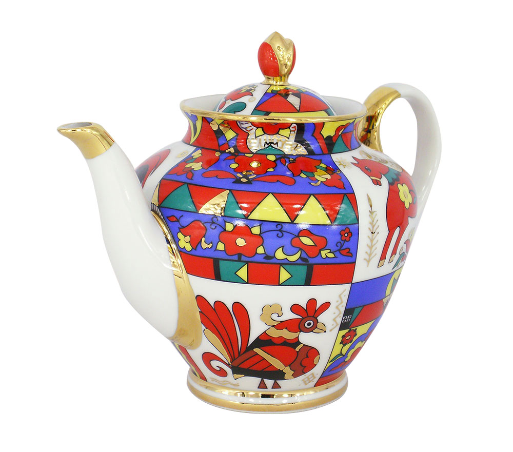 Lomonosov Porcelain Tea Pot Spring Folk Patterns 4 Cups 27 oz/800 ml