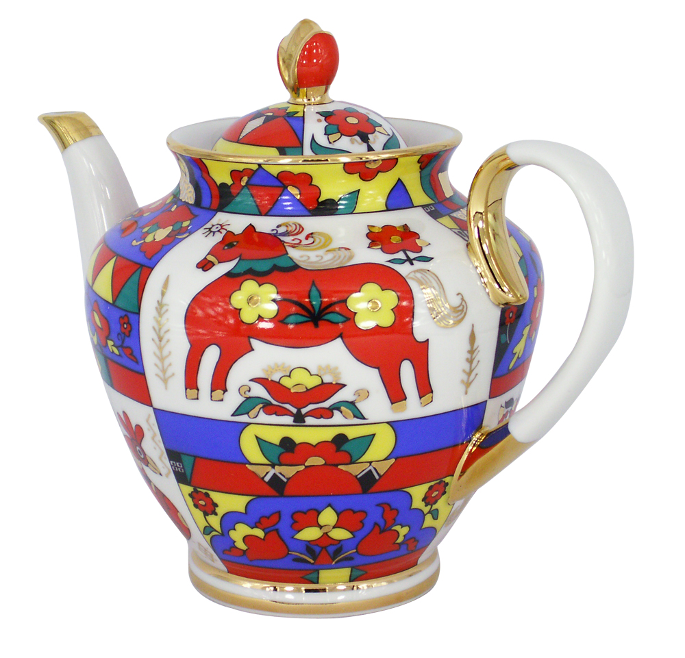 Lomonosov Porcelain Tea Pot Spring Folk Patterns 4 Cups 27 oz/800 ml