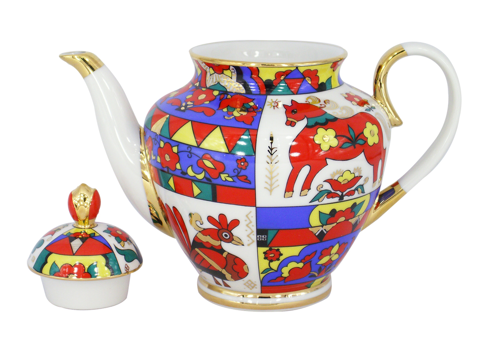 Lomonosov Porcelain Tea Pot Spring Folk Patterns 4 Cups 27 oz/800 ml
