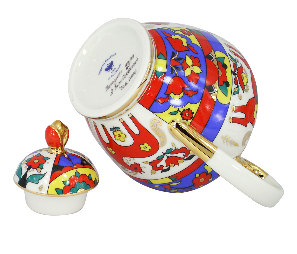 Lomonosov Porcelain Tea Pot Spring Folk Patterns 4 Cups 27 oz/800 ml