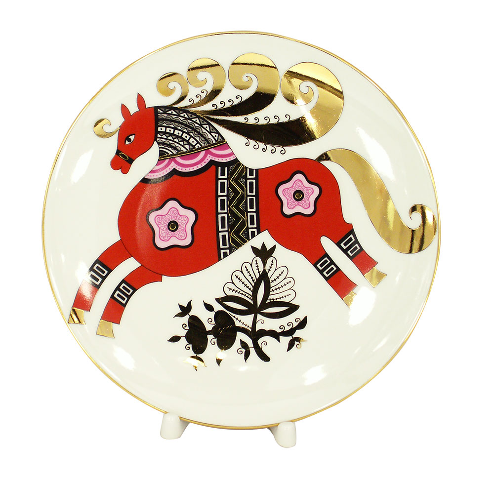 DECORATIVE WALL PLATE RED HORSE 7.7"/195 MM LOMONOSOV PORCELAIN