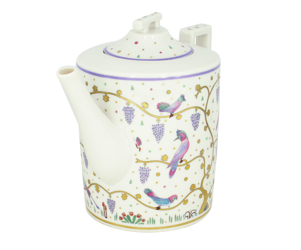 LOMONOSOV PORCELAIN TEA POT EXOTIC BIRDS 4 CUPS 33.8 FL.OZ/1000 ML
