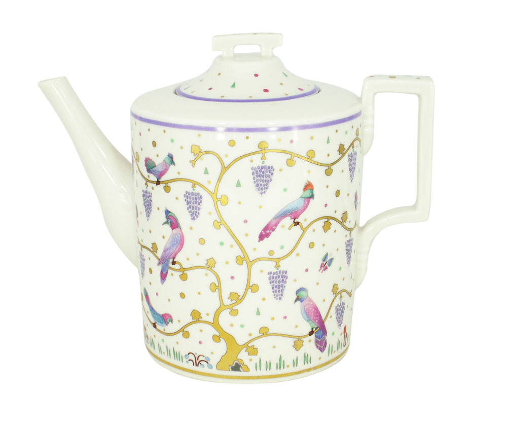 LOMONOSOV PORCELAIN TEA POT EXOTIC BIRDS 4 CUPS 33.8 FL.OZ/1000 ML