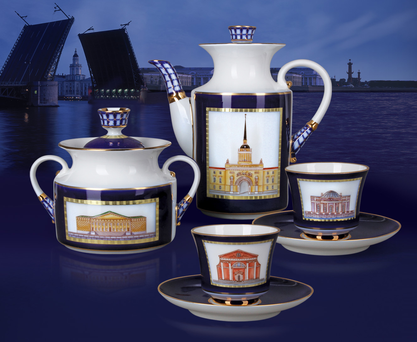 Lomonosov Imperial Porcelain Coffee Pot Banquet Classics of Saint-Petersburg 37 oz/1090 ml