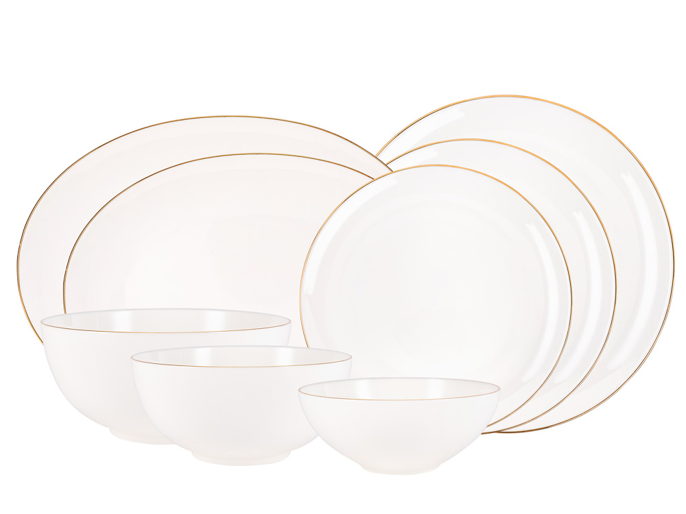 LOMONOSOV BONE CHINA PORCELAIN DINNER SET ORIENTAL GOLDEN RIBBON 24 ITEMS FOR 6 PERSONS