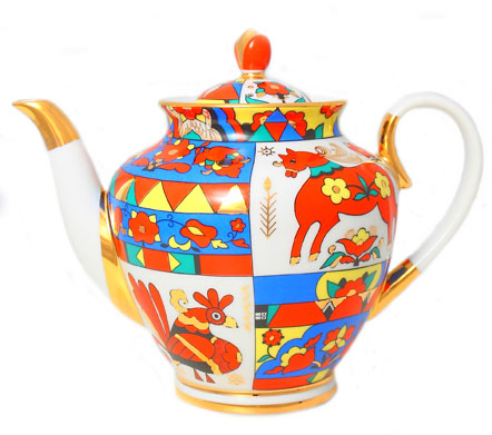 Lomonosov Imperial Porcelain Bone China Teapot "Golden Ribbon"