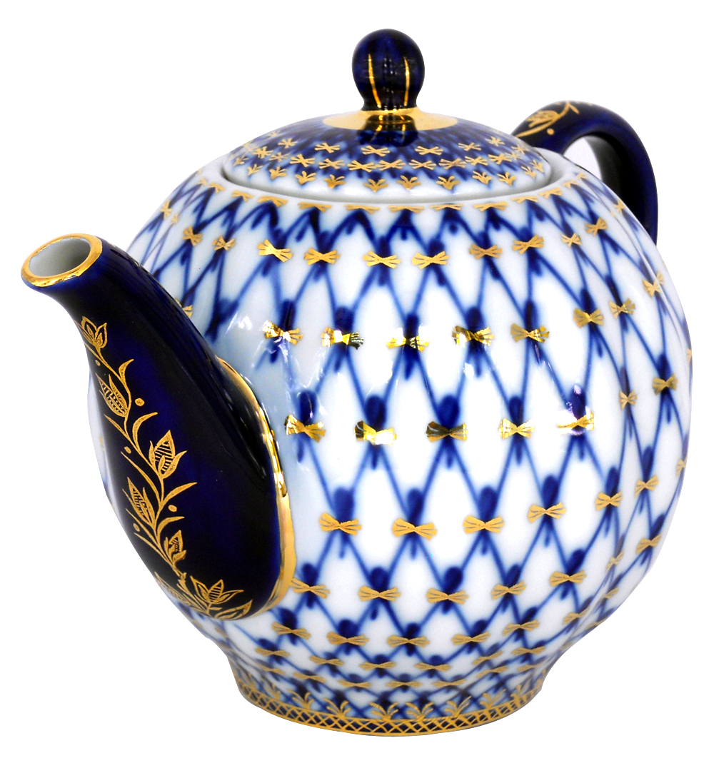 Lomonosov Imperial Porcelain Tea Pot Tulip Cobalt Net 3 Cups 20 oz/600 ml