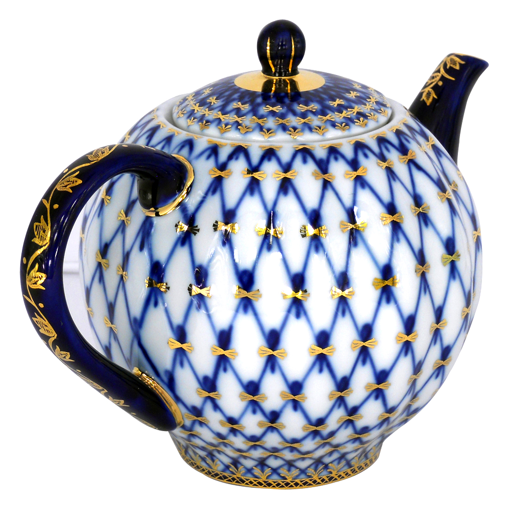 Lomonosov Imperial Porcelain Tea Pot Tulip Cobalt Net 3 Cups 20 oz/600 ml