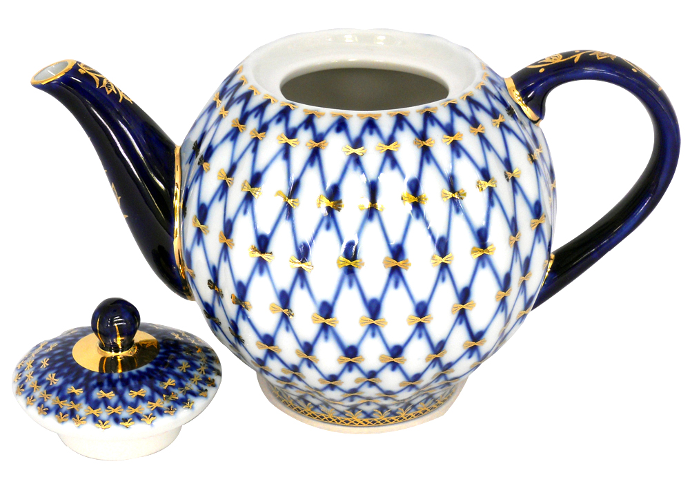 Lomonosov Imperial Porcelain Tea Pot Tulip Cobalt Net 3 Cups 20 oz/600 ml