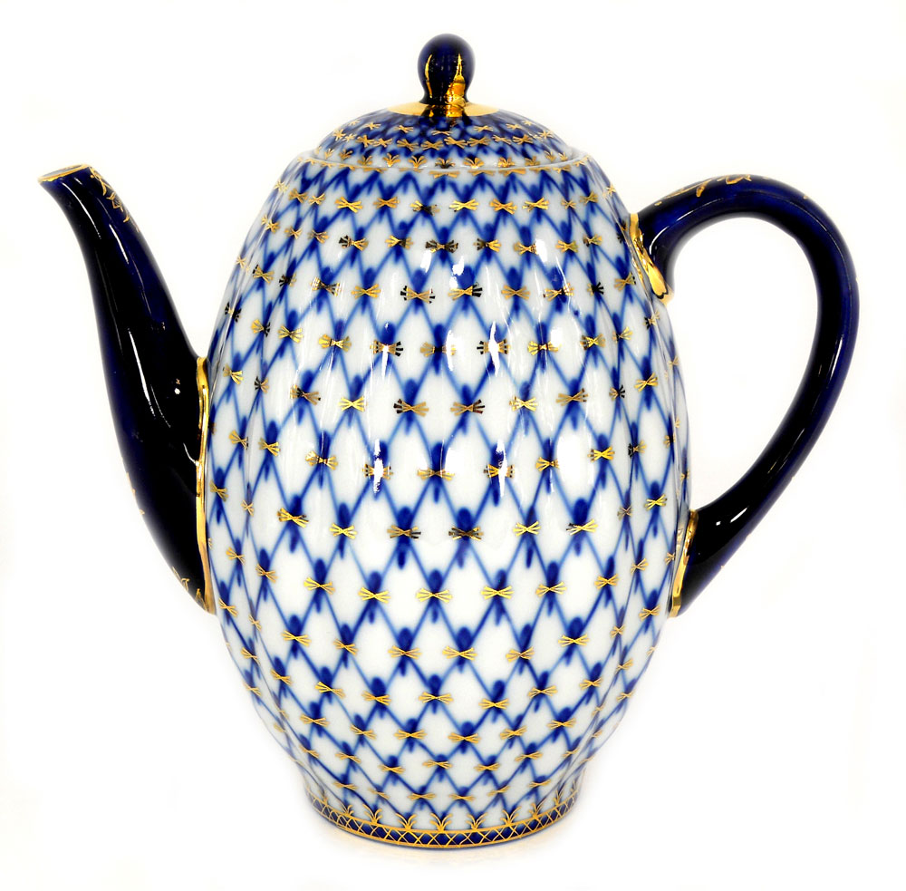 Lomonosov Imperial Porcelain Espresso/Coffee Set Tulip Cobalt Net 15 pc for 6 persons