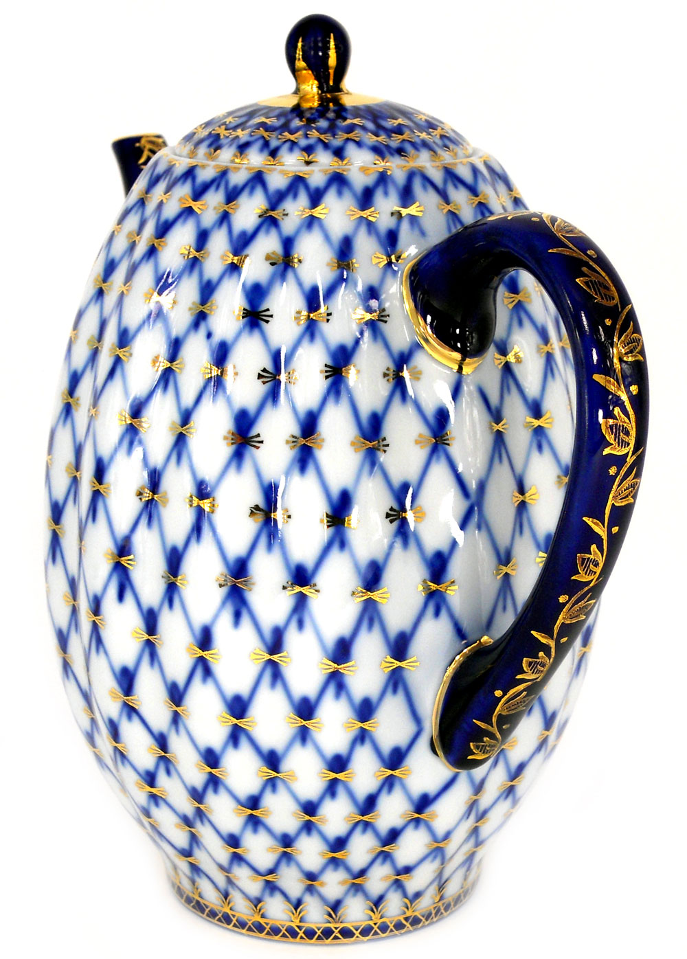 Lomonosov Imperial Porcelain Porcelain 8-Cup Coffee Pot with Lid Cobalt Net 40 oz/1200 ml