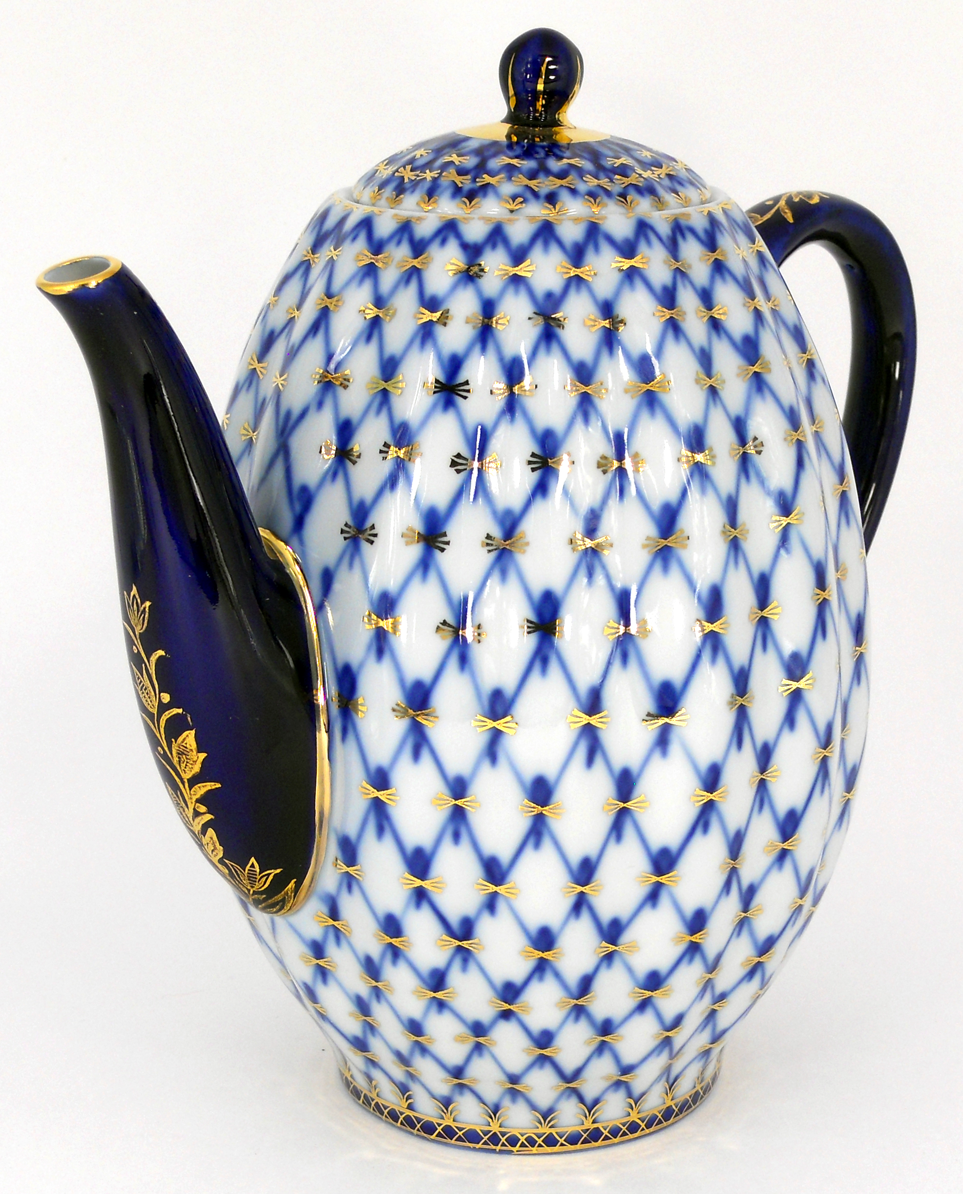 Lomonosov Imperial Porcelain Porcelain 8-Cup Coffee Pot with Lid Cobalt Net 40 oz/1200 ml