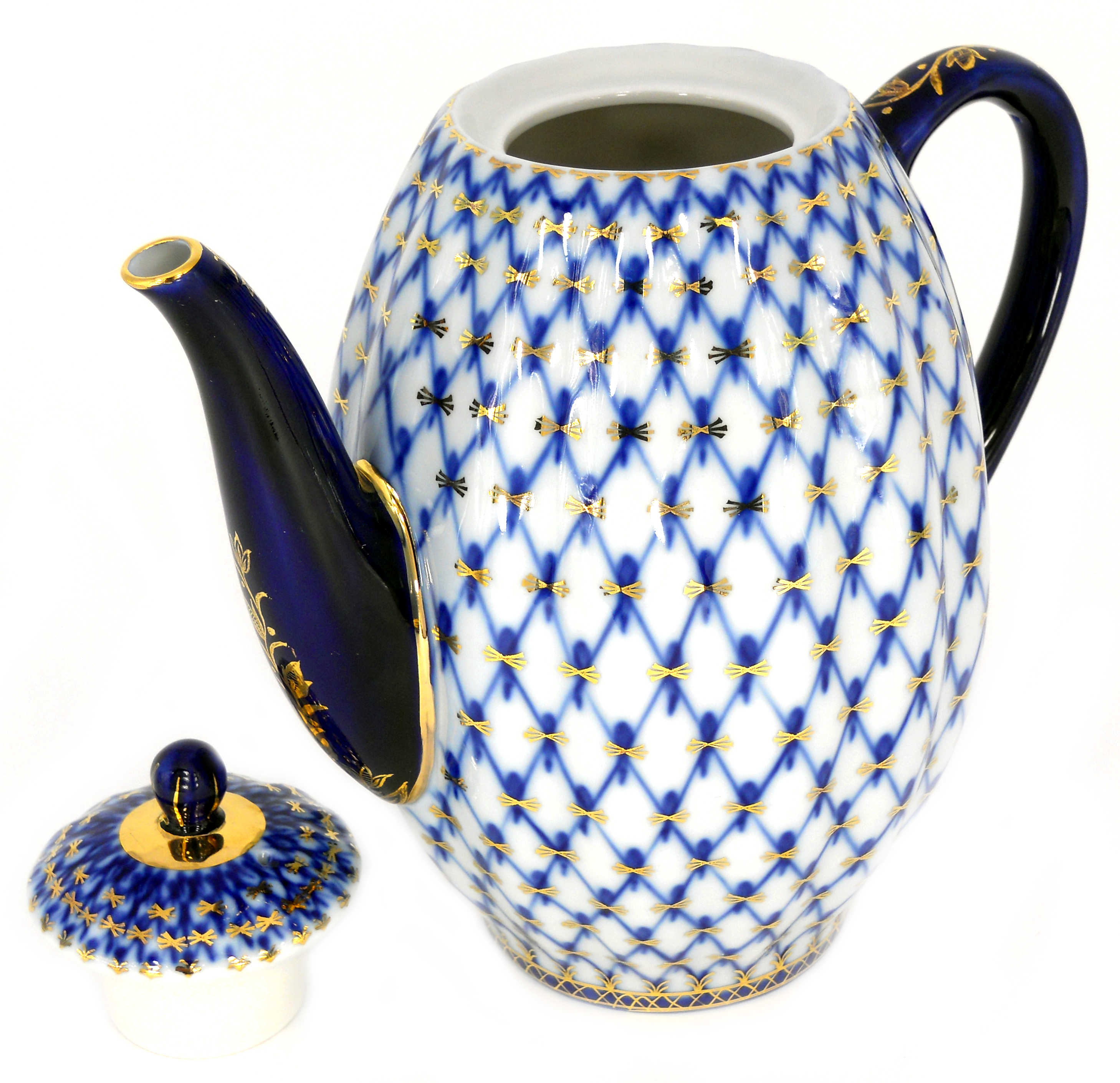 Lomonosov Imperial Porcelain Porcelain 8-Cup Coffee Pot with Lid Cobalt Net 40 oz/1200 ml