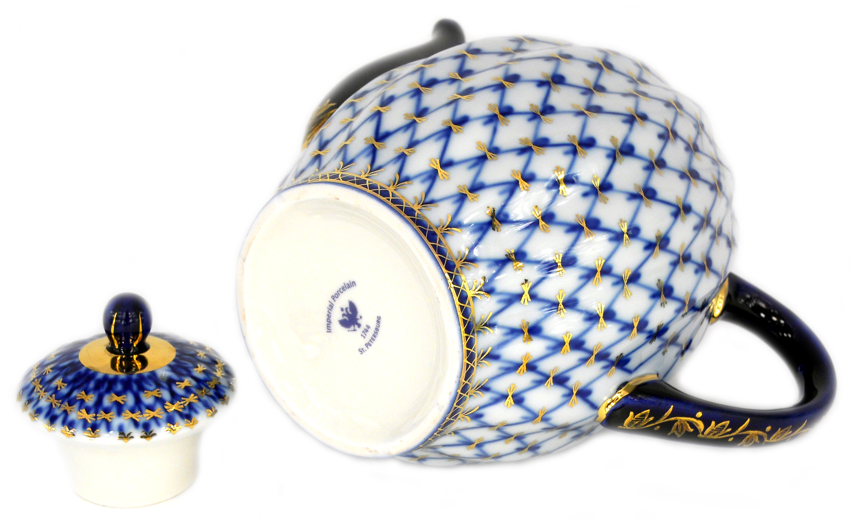 Lomonosov Imperial Porcelain Porcelain 8-Cup Coffee Pot with Lid Cobalt Net 40 oz/1200 ml