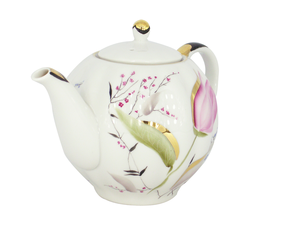Lomonosov Imperial Porcelain Porcelain Teapot Tulip Pink Tulips 20 oz/600 ml