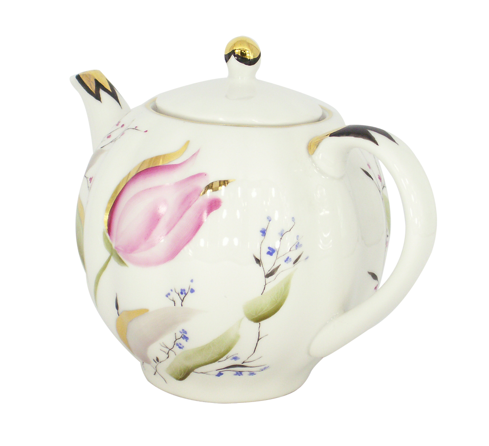 Lomonosov Imperial Porcelain Porcelain Teapot Tulip Pink Tulips 20 oz/600 ml