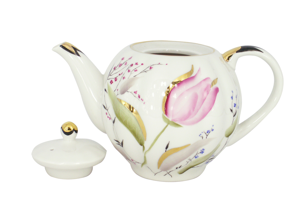 Lomonosov Imperial Porcelain Porcelain Teapot Tulip Pink Tulips 20 oz/600 ml
