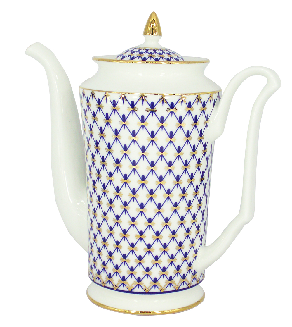Lomonosov Imperial Porcelain Bone China Coffee Pot Julia Cobalt Net 23.3 fl.oz/690 ml