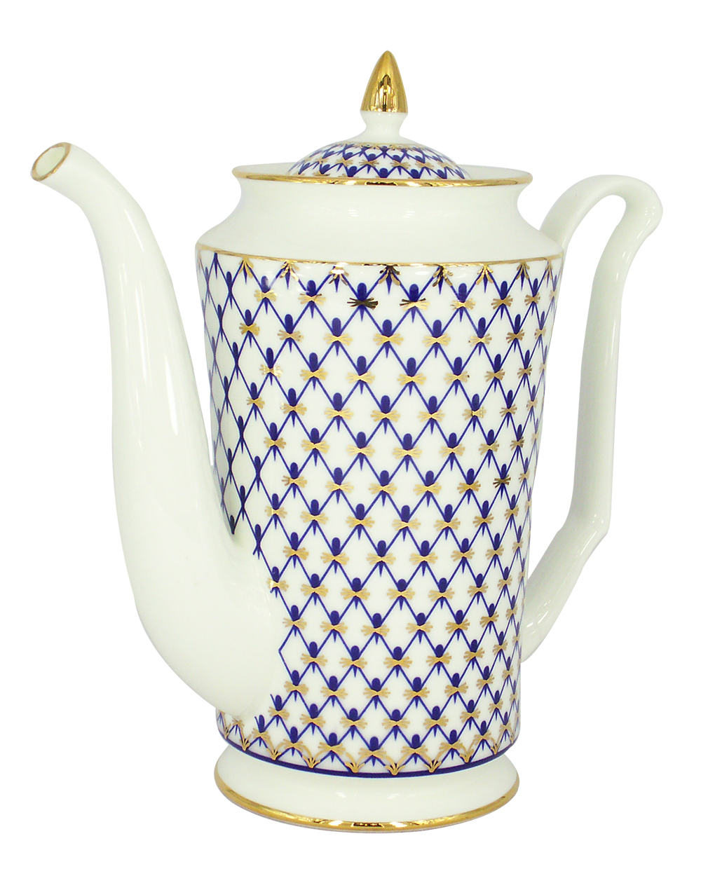 Lomonosov Imperial Porcelain Bone China Coffee Pot Julia Cobalt Net 23.3 fl.oz/690 ml