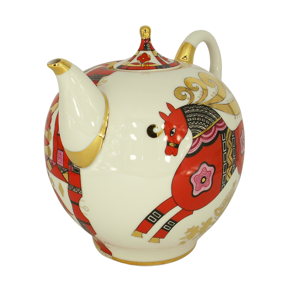 Lomonosov Imperial Porcelain Teapot Red Horse