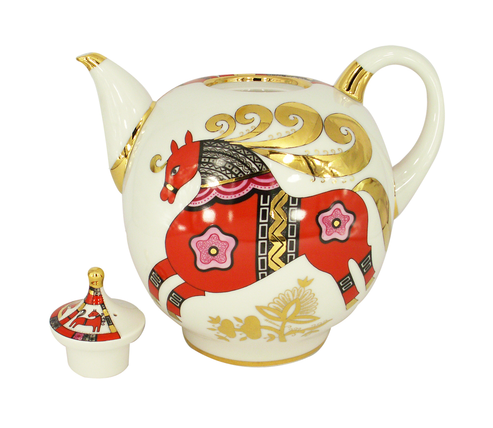 Lomonosov Imperial Porcelain Teapot Red Horse