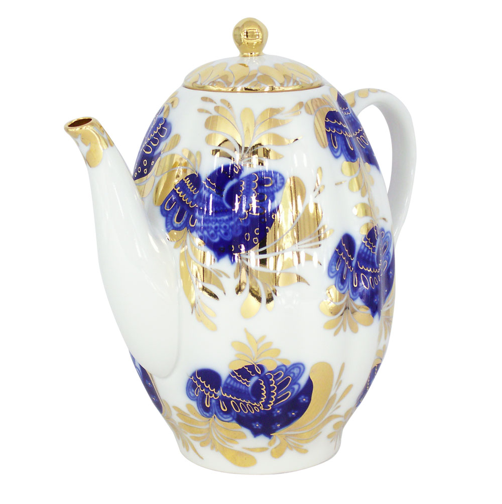Lomonosov Imperial Porcelain Tea/Coffee Pot Golden Garden  8-Cup 40 oz/1200 ml